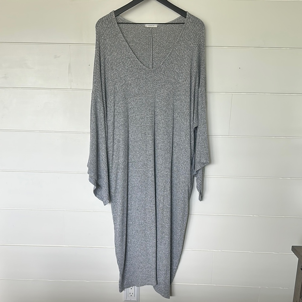 Gray V-Neck Knit Dress